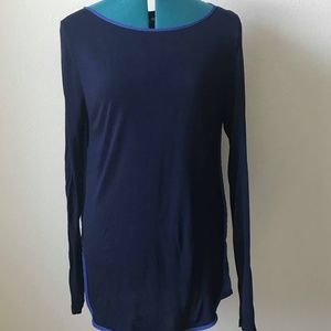 GAP Navy Blue with Periwinkle Sheer Trim Blouse